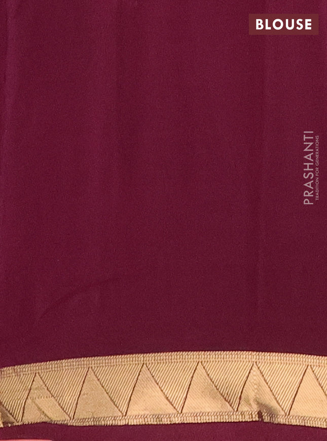 Semi mysore silk saree wine shade and peach orange with half & half style and long kalamkari printed border