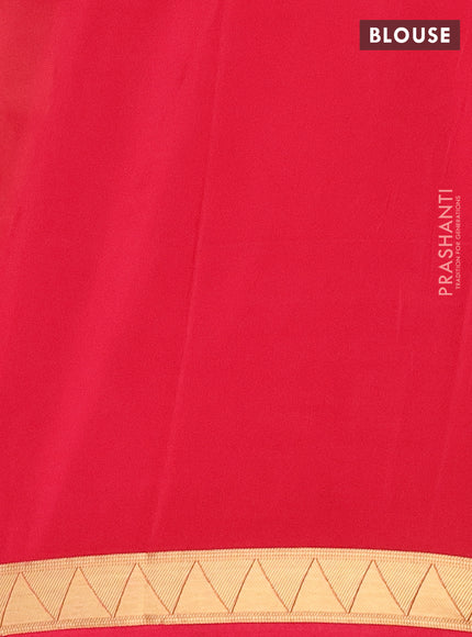 Semi mysore silk saree red and sandal with half & half style and long kalamkari printed border