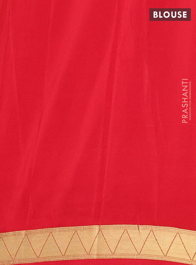 Semi mysore silk saree red and yellow with half & half style and long kalamkari printed border