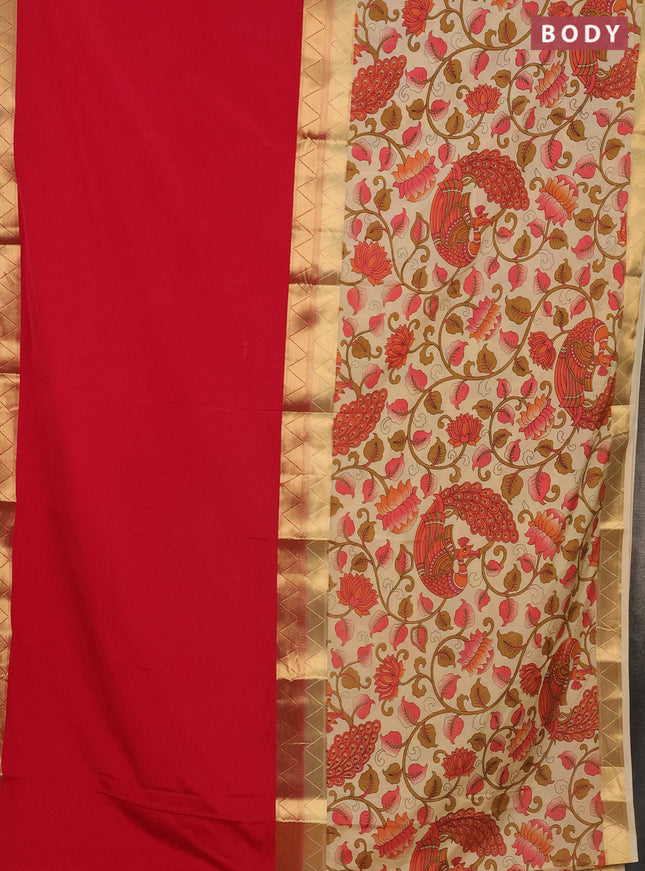 Semi mysore silk saree pink and cream with half & half style and long kalamkari printed border