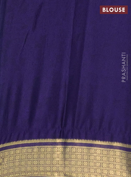 Semi mysore silk saree light blue and navy blue with allover prints and zari woven border