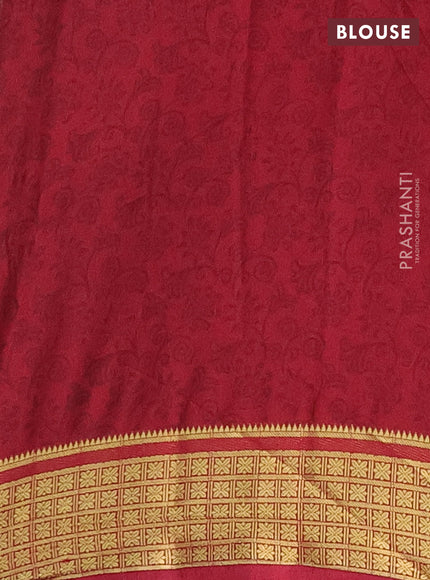 Semi mysore silk saree cream and maroon with allover prints and zari woven border