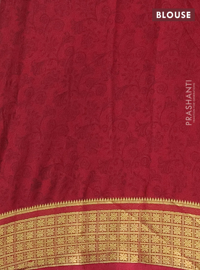 Semi mysore silk saree cream and maroon with allover prints and zari woven border