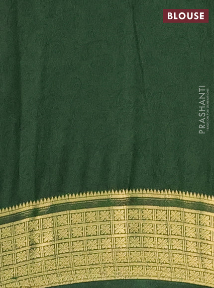 Semi mysore silk saree mustard yellow and green with allover prints and zari woven border