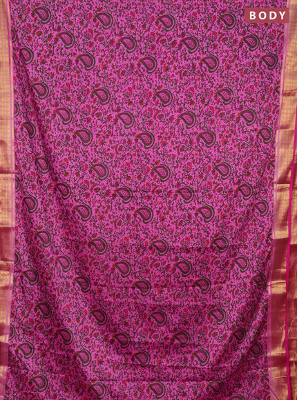 Semi mysore silk saree light pink and pink with allover prints and zari woven border