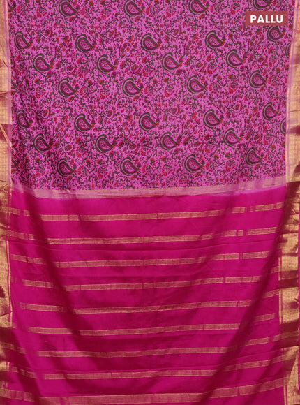 Semi mysore silk saree light pink and pink with allover prints and zari woven border