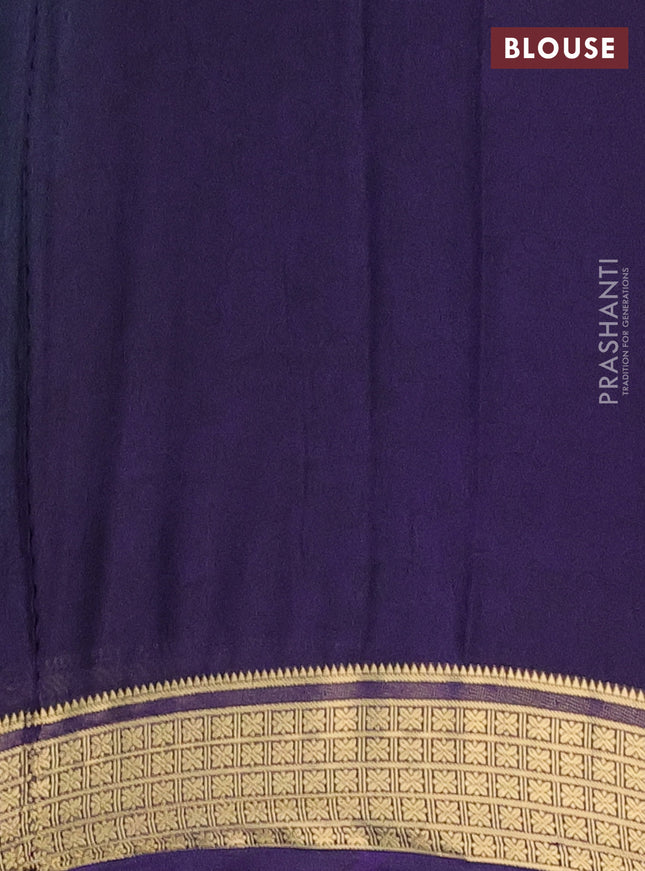 Semi mysore silk saree teal green and navy blue with allover prints and zari woven border