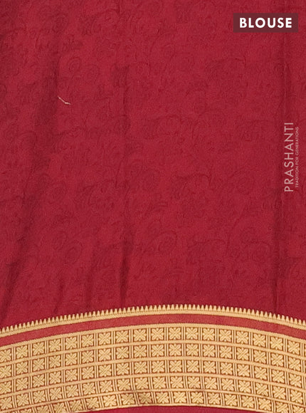 Semi mysore silk saree lime yellow and maroon with allover prints and zari woven border