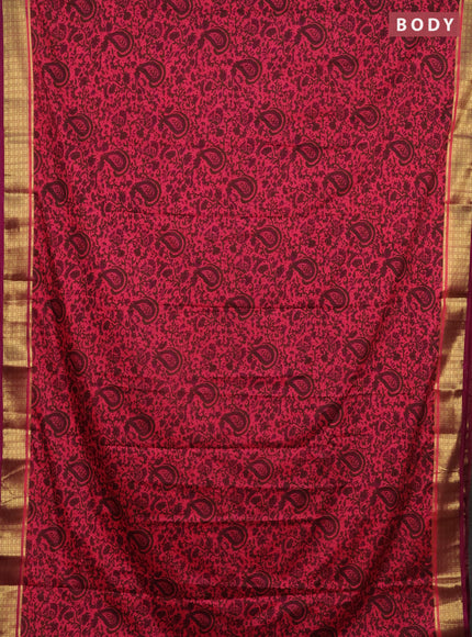 Semi mysore silk saree pink and purple with allover prints and zari woven border