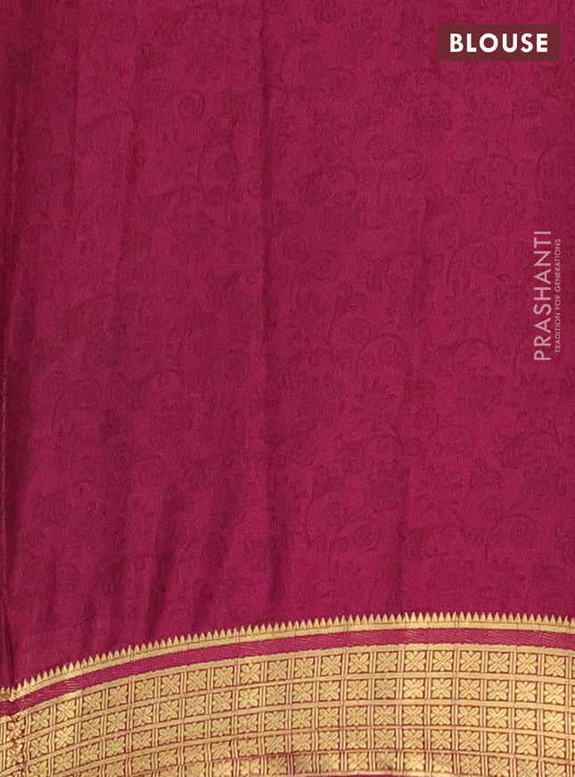 Semi mysore silk saree pink and purple with allover prints and zari woven border