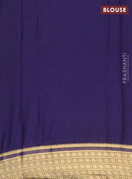 Semi mysore silk saree light blue and navy blue with allover prints and zari woven border