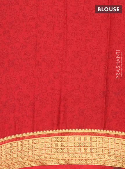 Semi mysore silk saree sandal and red with allover prints and zari woven border