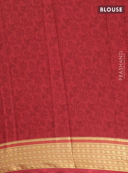 Semi mysore silk saree light green and maroon with allover prints and zari woven border