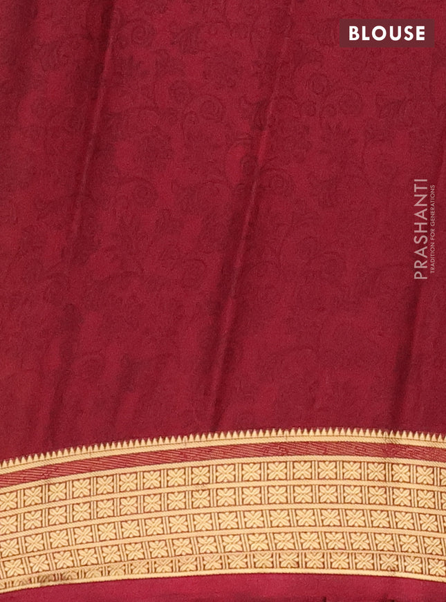 Semi mysore silk saree lime yellow and maroon with allover prints and zari woven border