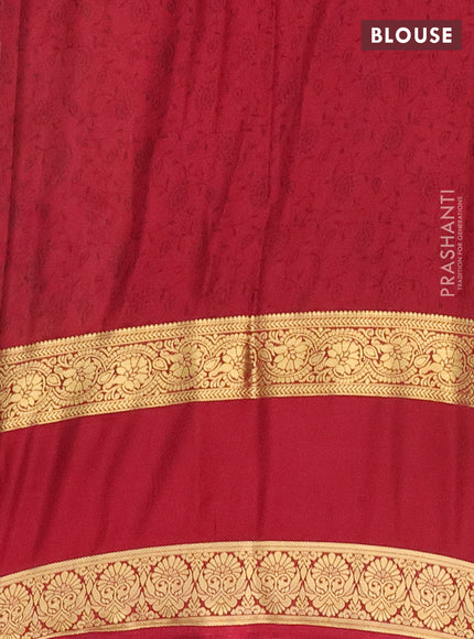 Semi mysore silk saree cream and maroon with allover floral prints and rettapet zari woven border