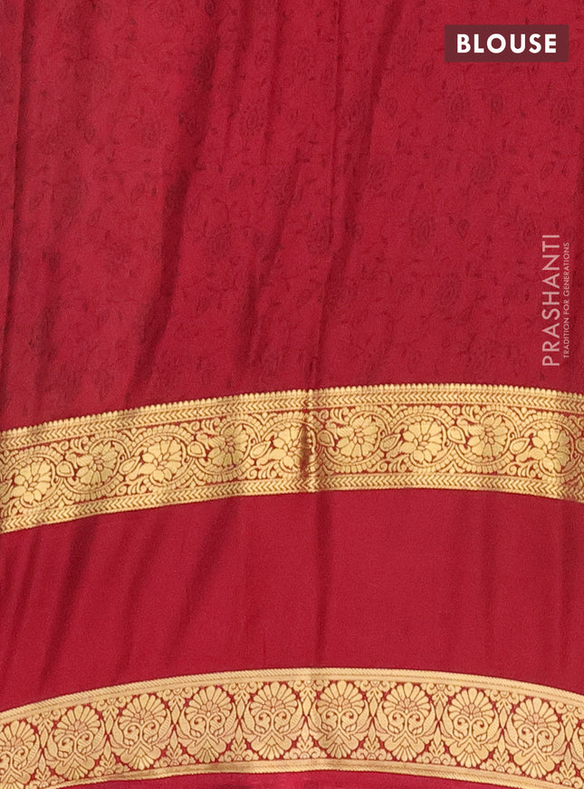 Semi mysore silk saree cream and maroon with allover floral prints and rettapet zari woven border