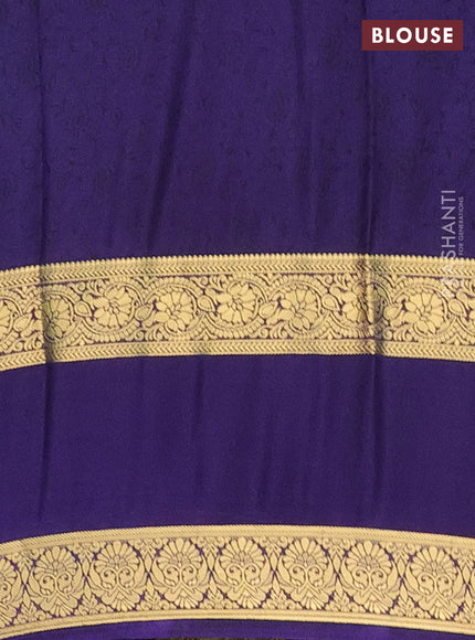 Semi mysore silk saree teal green and navy blue with allover floral prints and rettapet zari woven border