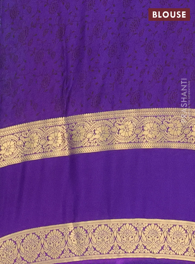 Semi mysore silk saree light blue and violet with allover floral prints and rettapet zari woven border