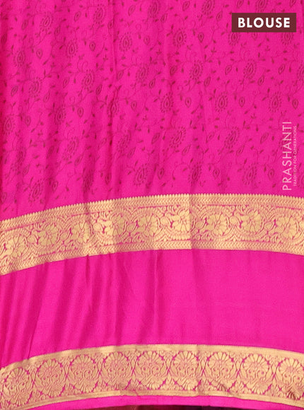 Semi mysore silk saree light pink and pink with allover floral prints and rettapet zari woven border