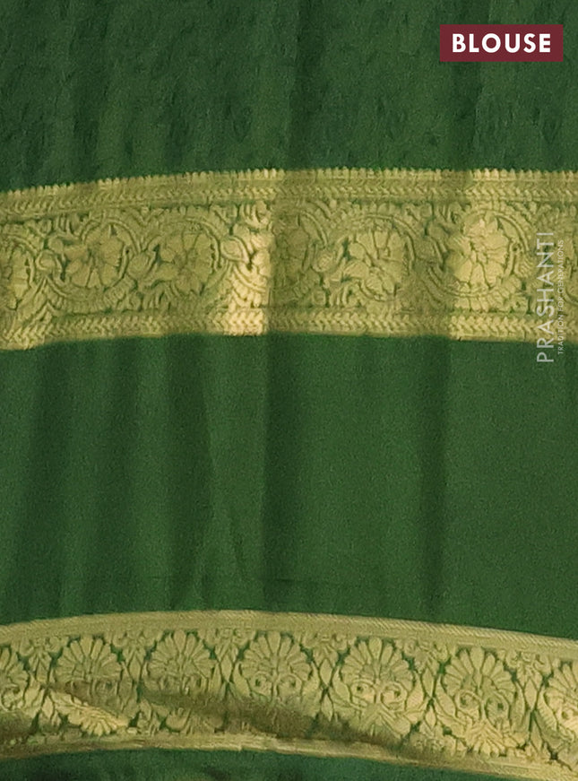 Semi mysore silk saree mustard yellow and green with allover floral prints and rettapet zari woven border