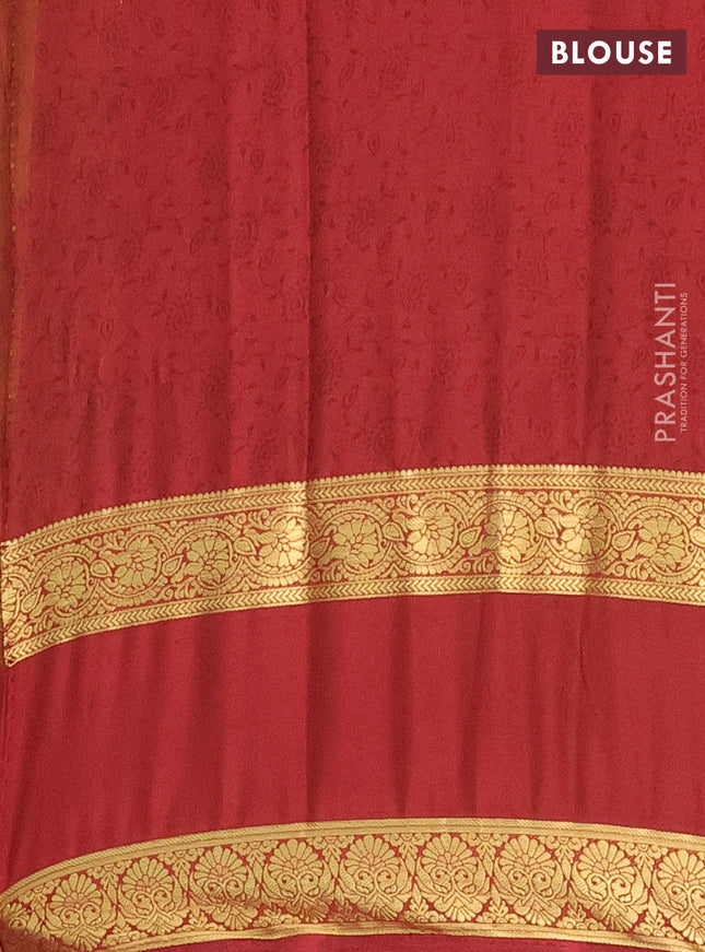 Semi mysore silk saree light green and maroon with allover floral prints and rettapet zari woven border