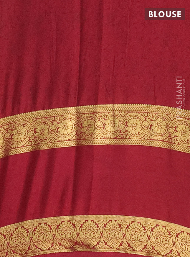 Semi mysore silk saree lime yellow and maroon with allover floral prints and rettapet zari woven border