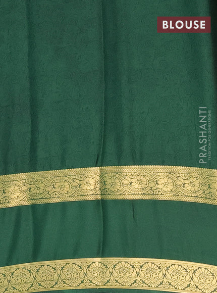 Semi mysore silk saree teal blue and green with allover floral prints and rettapet zari woven border