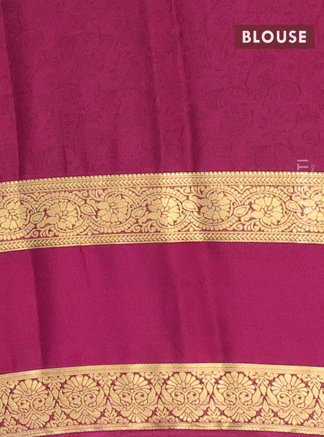 Semi mysore silk saree pink and purple with allover floral prints and rettapet zari woven border