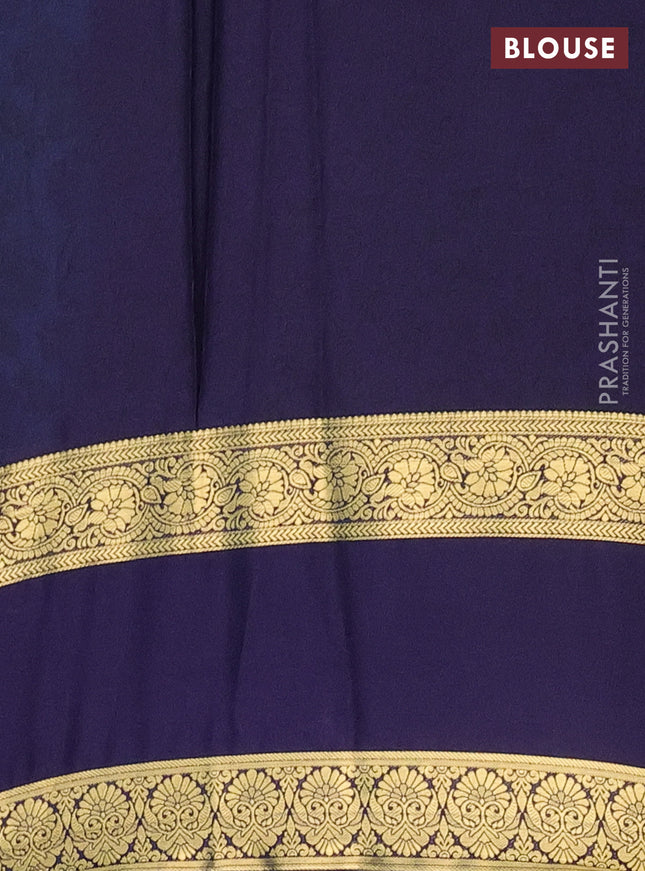 Semi mysore silk saree light blue and navy blue with allover floral prints and rettapet zari woven border