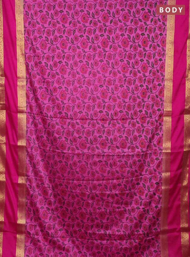 Semi mysore silk saree light pink and pink with allover floral prints and rettapet zari woven border