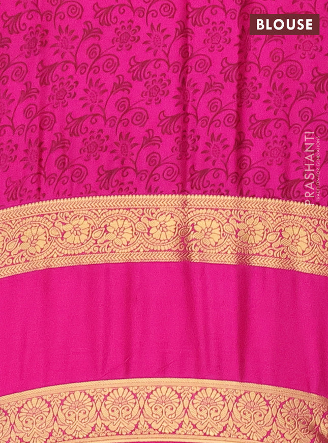 Semi mysore silk saree light pink and pink with allover floral prints and rettapet zari woven border