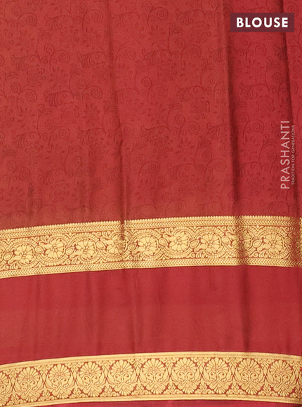 Semi mysore silk saree lime green and maroon with allover floral prints and rettapet zari woven border