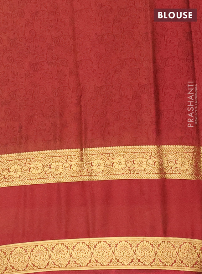 Semi mysore silk saree lime green and maroon with allover floral prints and rettapet zari woven border