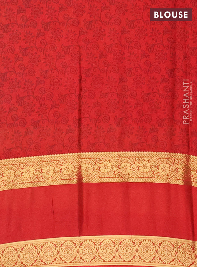 Semi mysore silk saree sandal and red with allover floral prints and rettapet zari woven border