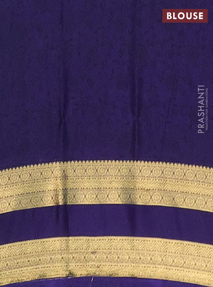 Semi mysore silk saree teal green and navy blue with allover prints and rettapet zari woven border