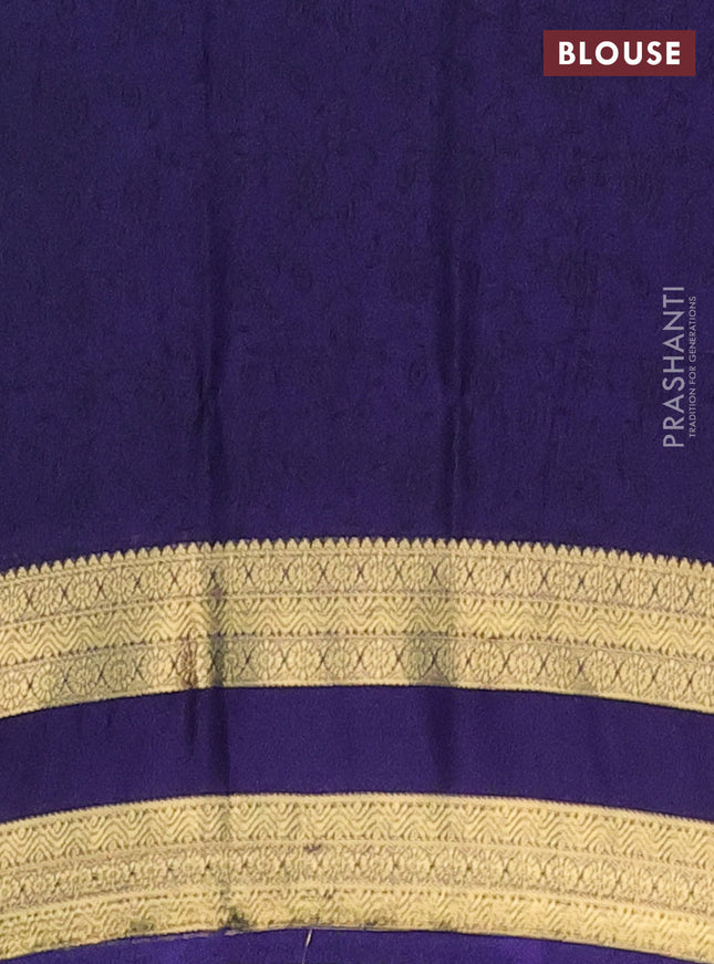 Semi mysore silk saree teal green and navy blue with allover prints and rettapet zari woven border