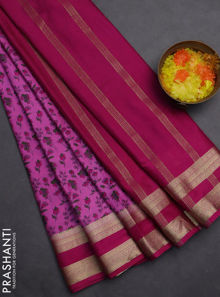 Semi mysore silk saree light pink and pink with allover prints and rettapet zari woven border