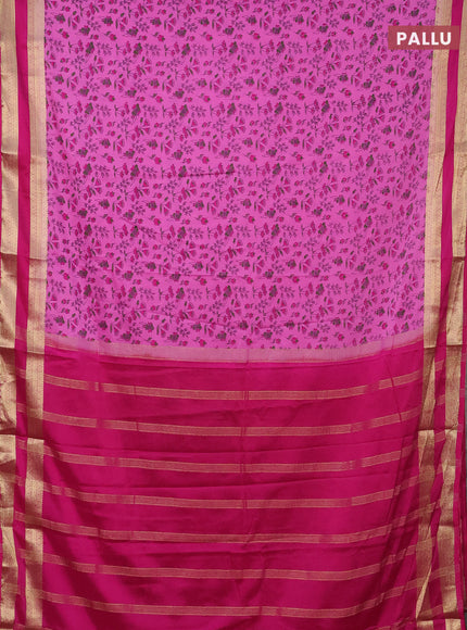 Semi mysore silk saree light pink and pink with allover prints and rettapet zari woven border