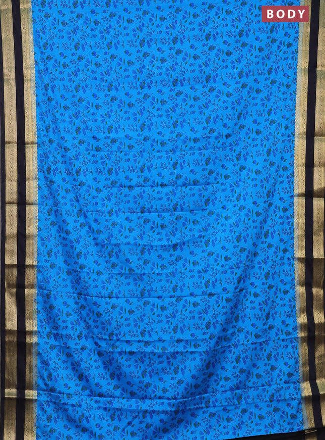 Semi mysore silk saree blue and black with allover prints and rettapet zari woven border