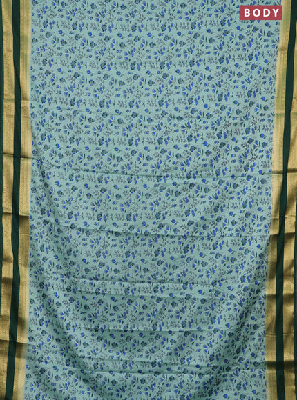 Semi mysore silk saree pastel blue shade and bottle green with allover prints and rettapet zari woven border