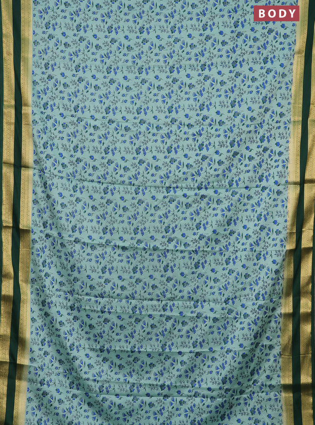 Semi mysore silk saree pastel blue shade and bottle green with allover prints and rettapet zari woven border