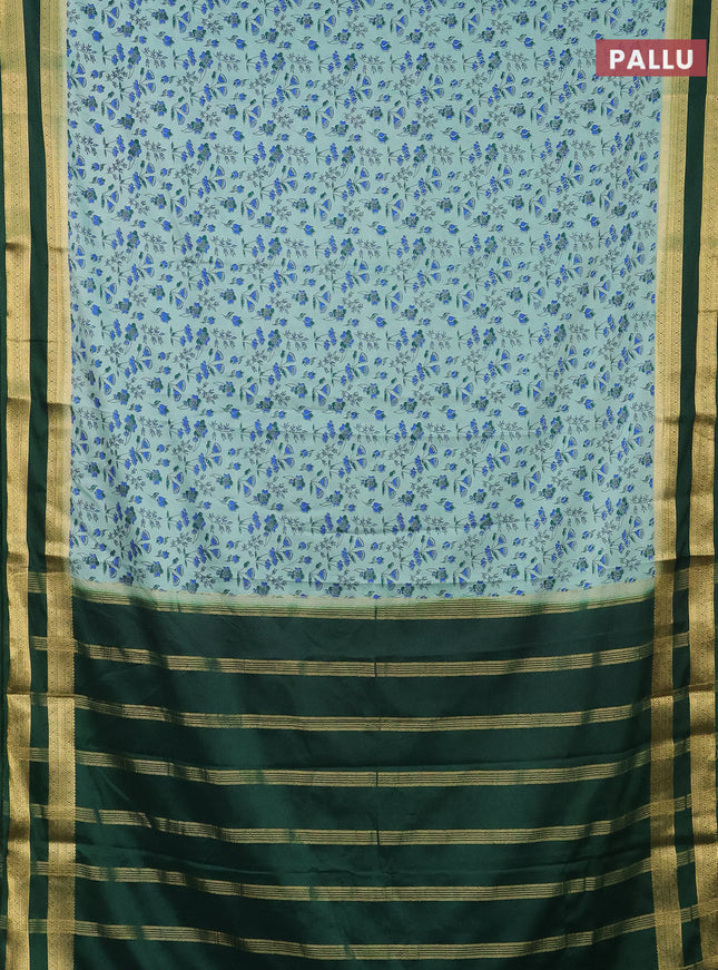 Semi mysore silk saree pastel blue shade and bottle green with allover prints and rettapet zari woven border