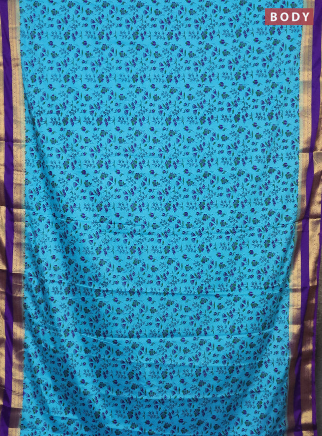 Semi mysore silk saree light blue and violet with allover prints and rettapet zari woven border