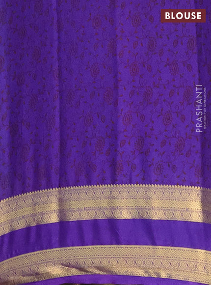 Semi mysore silk saree light blue and violet with allover prints and rettapet zari woven border