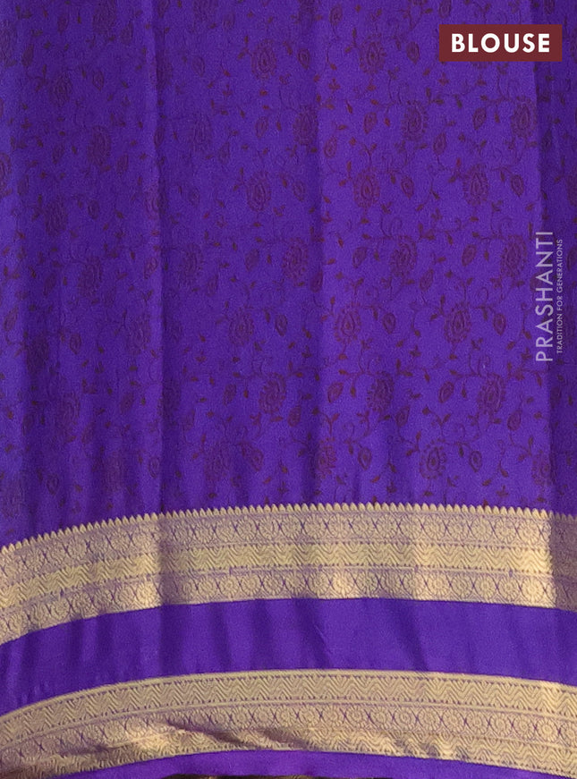 Semi mysore silk saree light blue and violet with allover prints and rettapet zari woven border