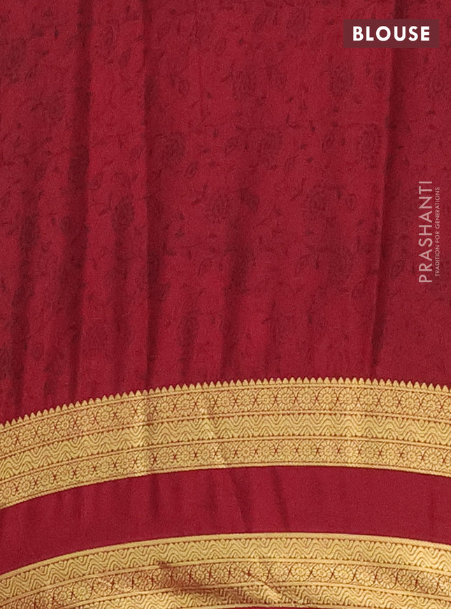 Semi mysore silk saree lime yellow and maroon with allover prints and rettapet zari woven border