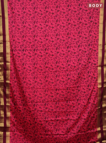 Semi mysore silk saree pink and deep purple with allover prints and rettapet zari woven border