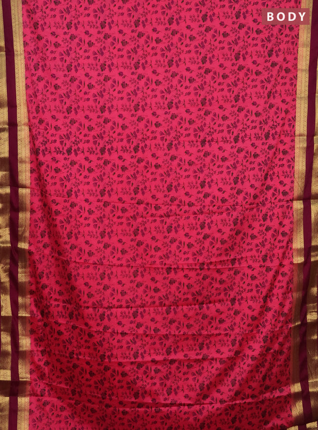 Semi mysore silk saree pink and deep purple with allover prints and rettapet zari woven border