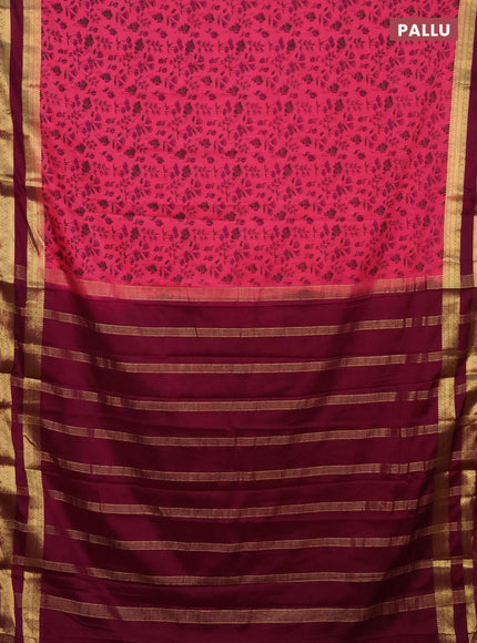 Semi mysore silk saree pink and deep purple with allover prints and rettapet zari woven border