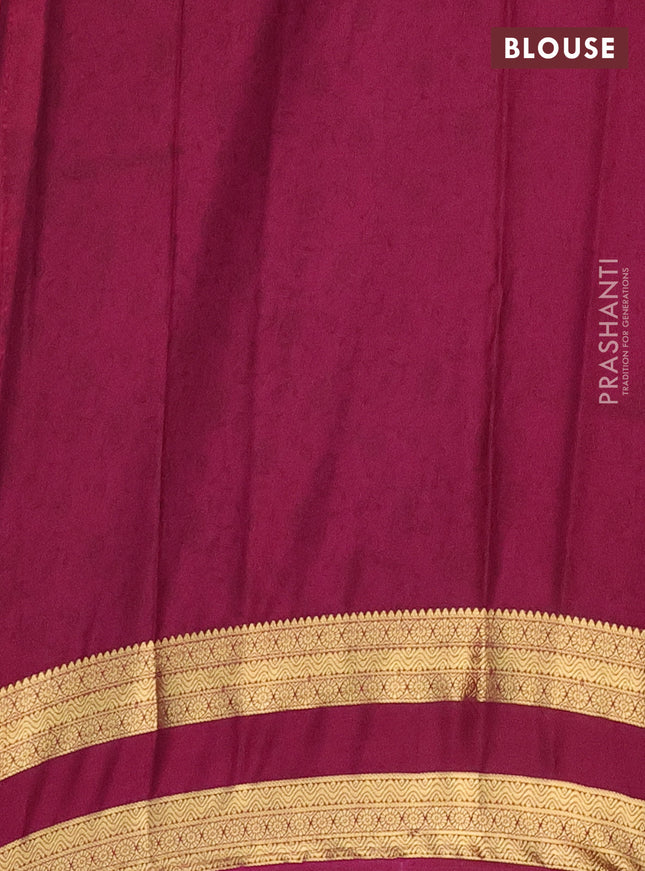 Semi mysore silk saree pink and deep purple with allover prints and rettapet zari woven border